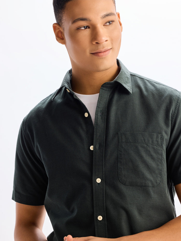 Green Plain Pure Cotton Solid Shirt