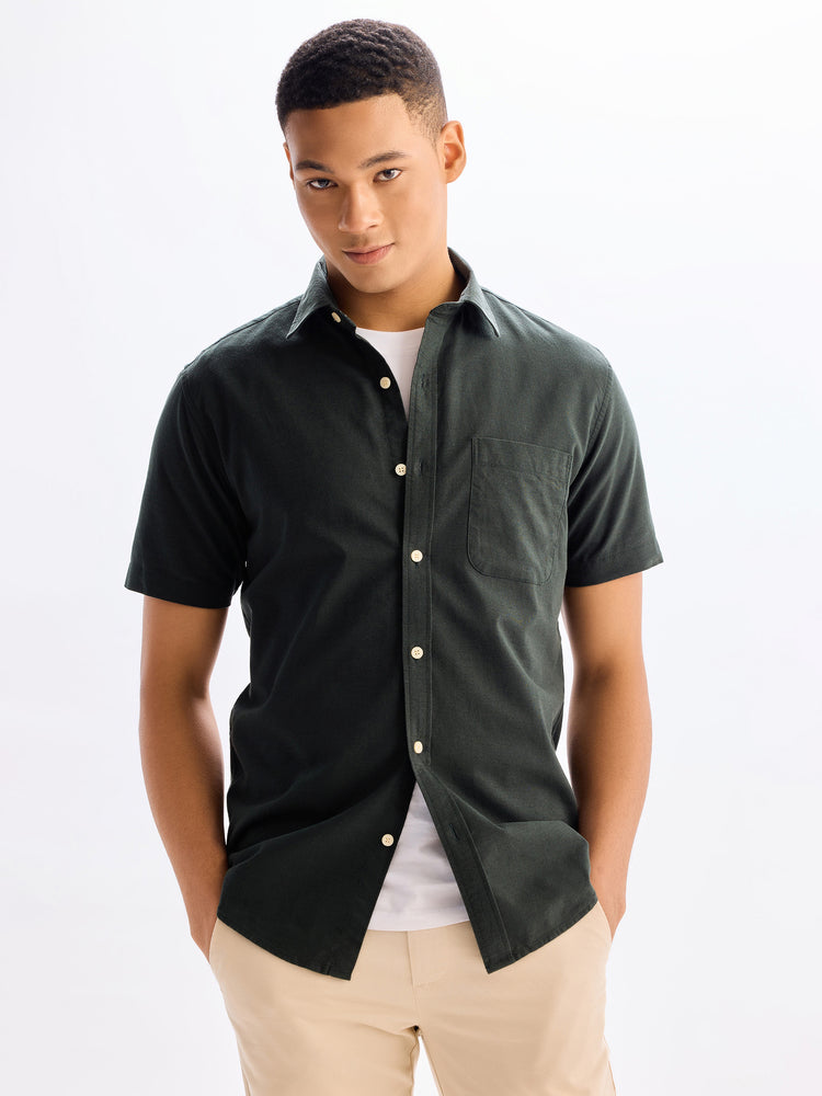 Green Plain Pure Cotton Solid Shirt
