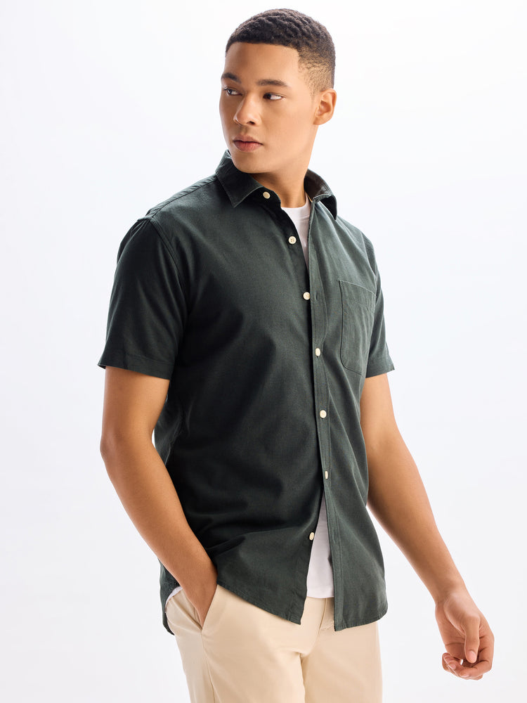 Green Plain Pure Cotton Solid Shirt