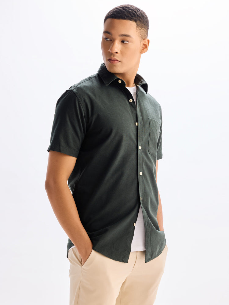 Green Plain Pure Cotton Solid Shirt