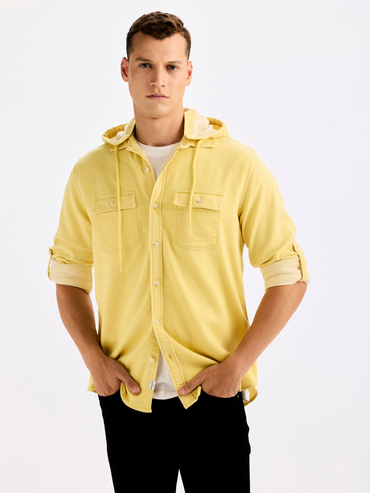 Yellow Hooded Denim Shirt