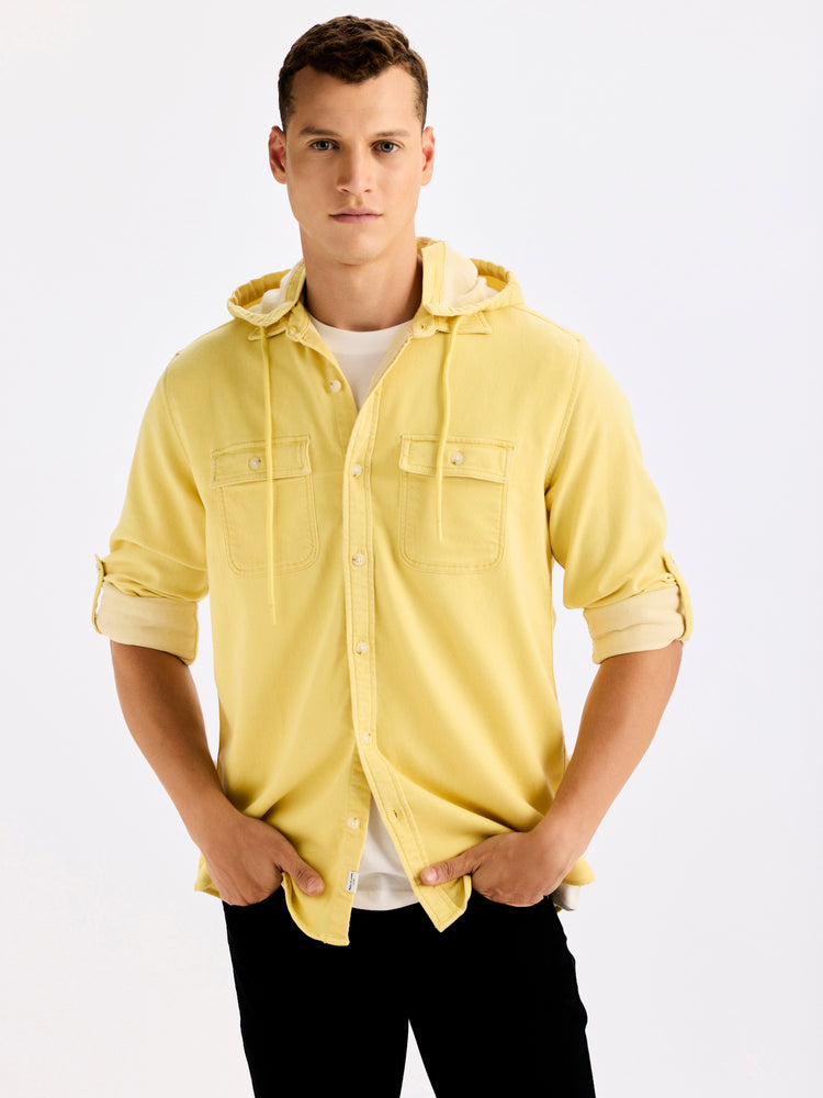 Yellow Hooded Denim Shirt