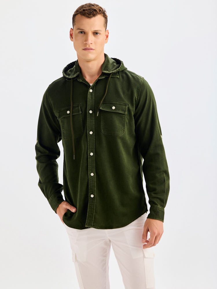 Olive Hooded Denim Shirt