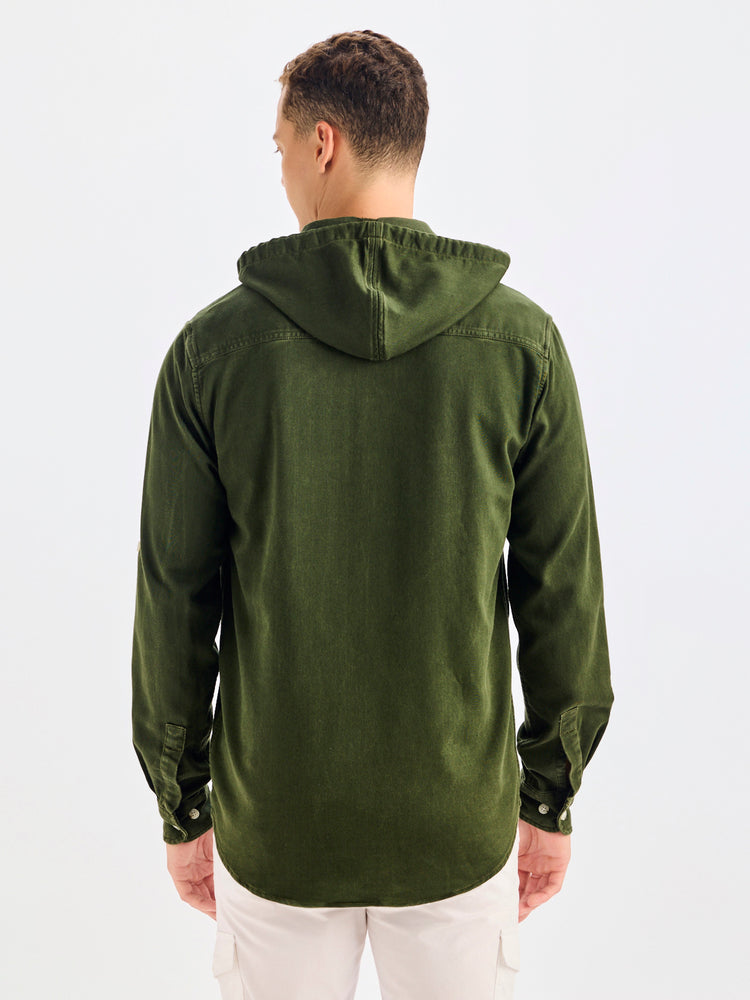Olive Hooded Denim Shirt