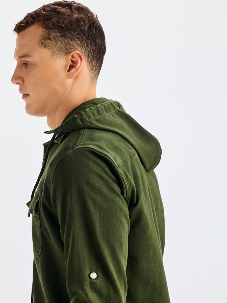 Olive Hooded Denim Shirt