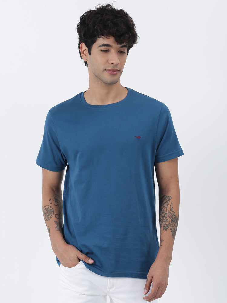 T Blue Cotton Crew Neck T-Shirt
