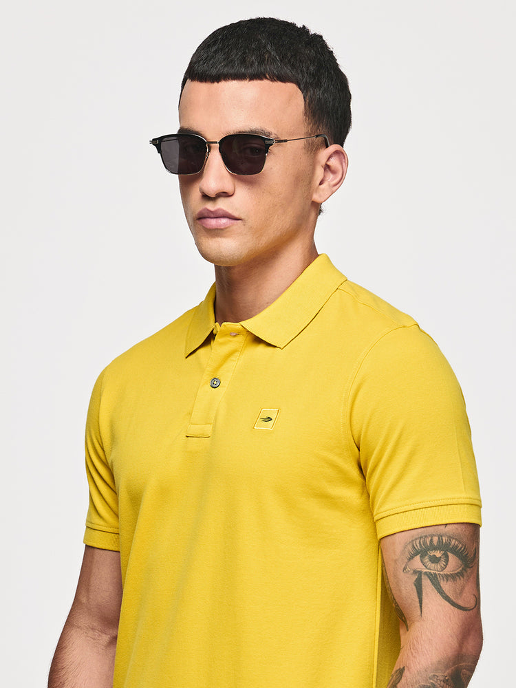 Yellow Cotton Stretch Polo T-Shirts