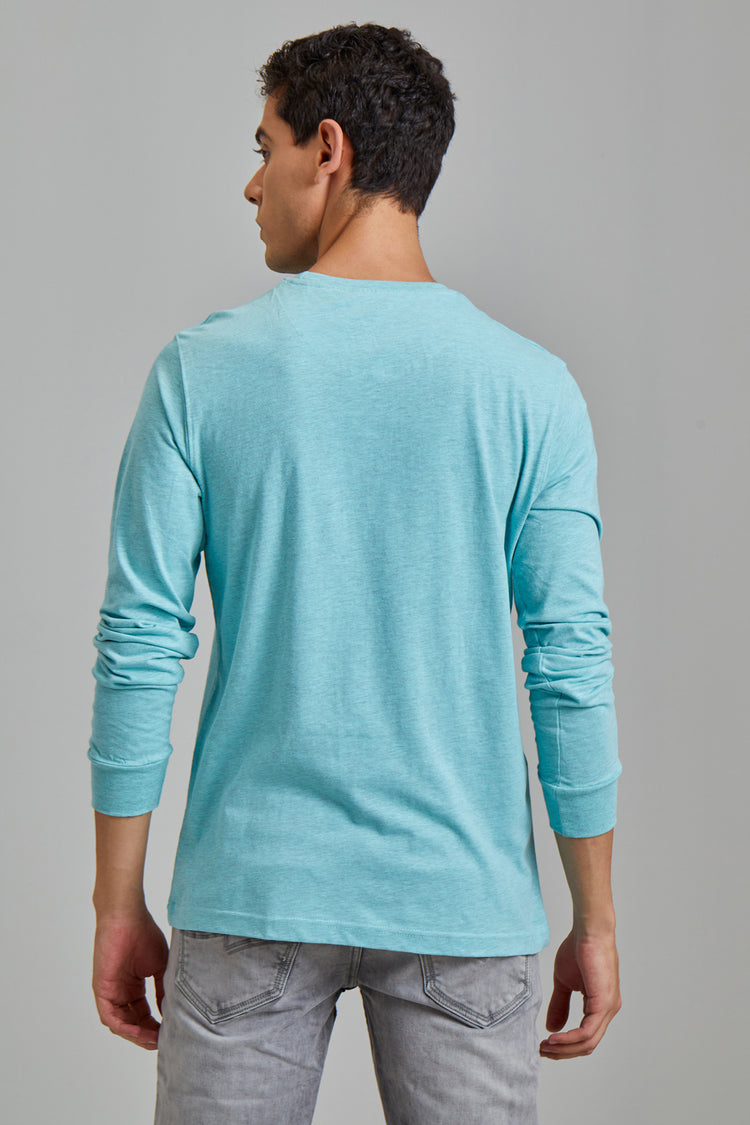 Aqua Melange Cotton Crew Neck T-Shirt