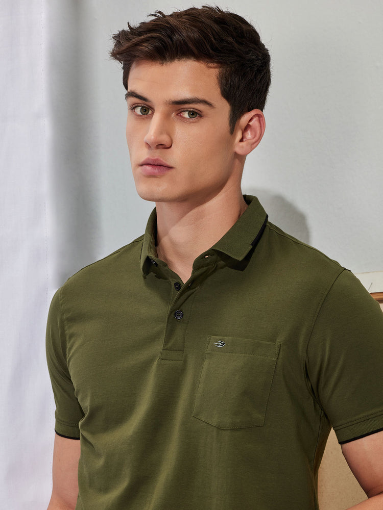 Wine Cotton Stretch Polo Collar T-Shirt