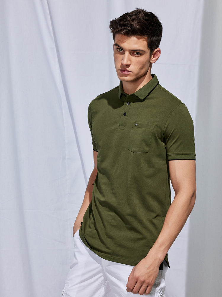 Wine Cotton Stretch Polo Collar T-Shirt