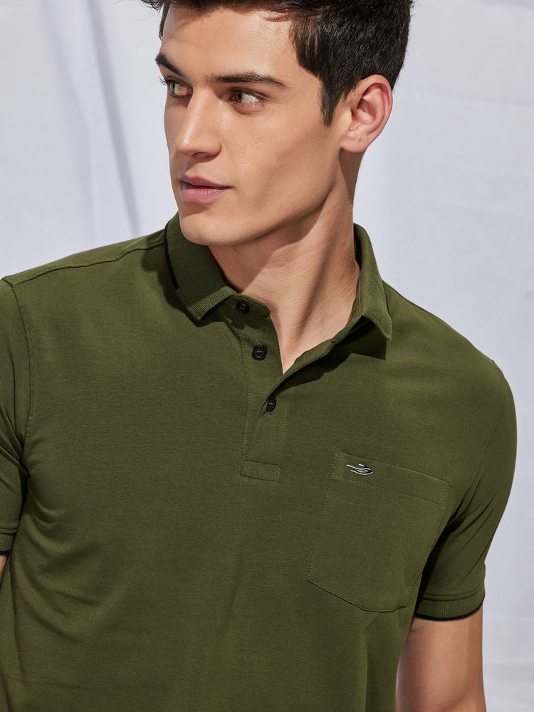 Wine Cotton Stretch Polo Collar T-Shirt