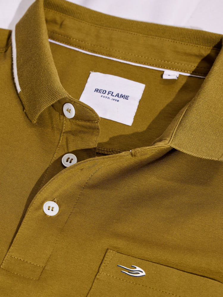 Olive Cotton Stretch Polo Collar T-Shirt