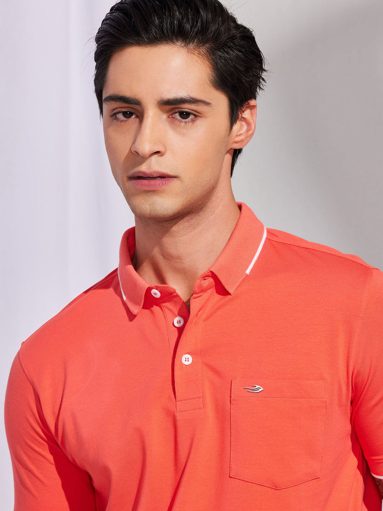 Orange Cotton Stretch Polo Collar T-Shirt