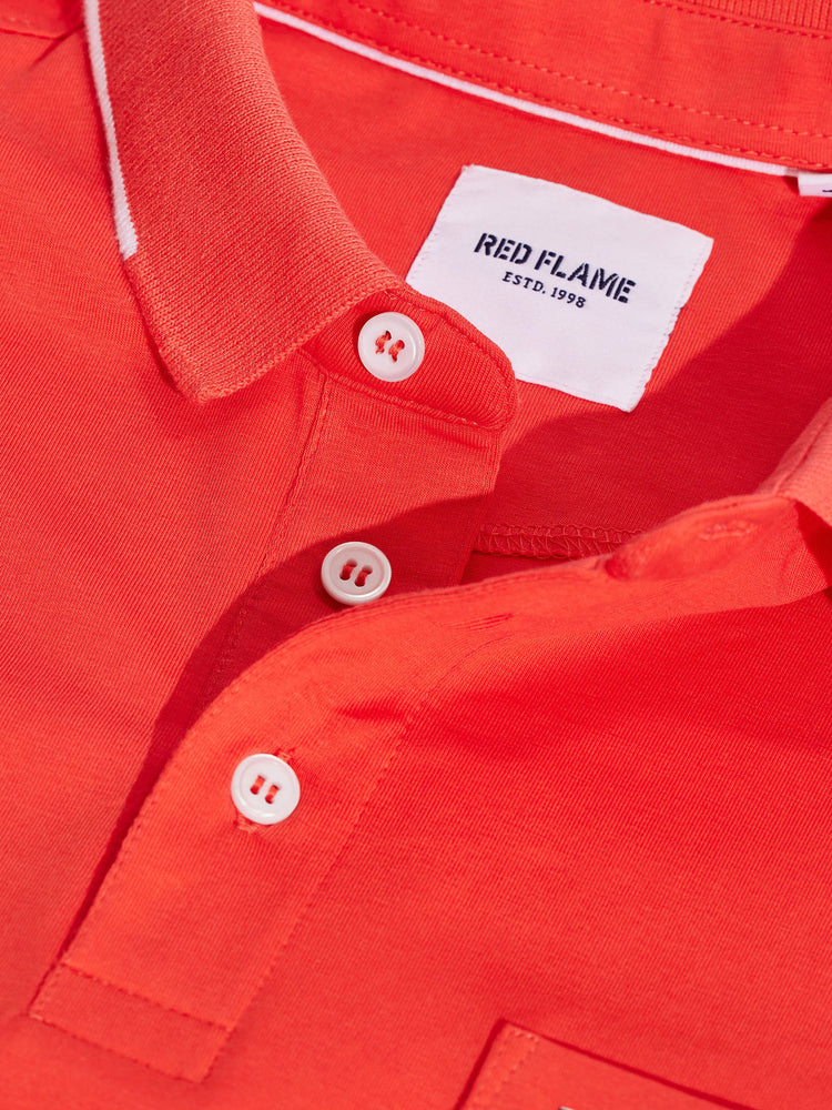 Orange Cotton Stretch Polo Collar T-Shirt