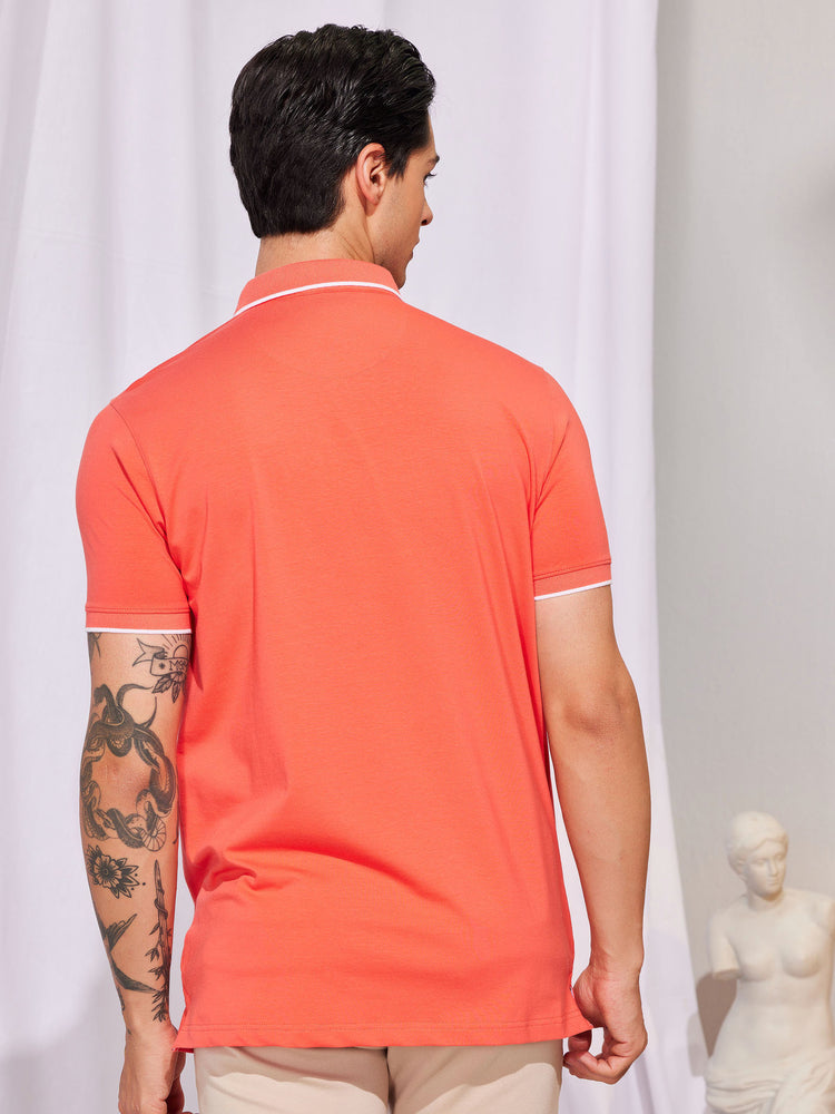 Orange Cotton Stretch Polo Collar T-Shirt