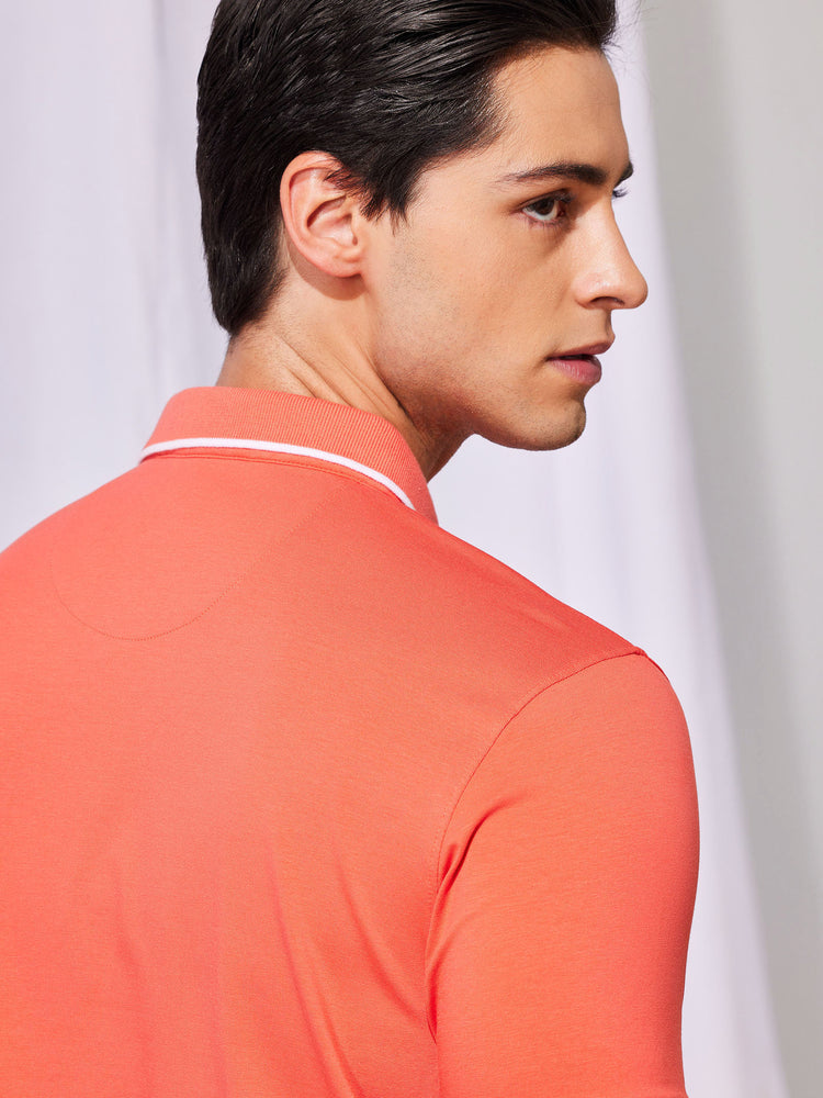 Orange Cotton Stretch Polo Collar T-Shirt