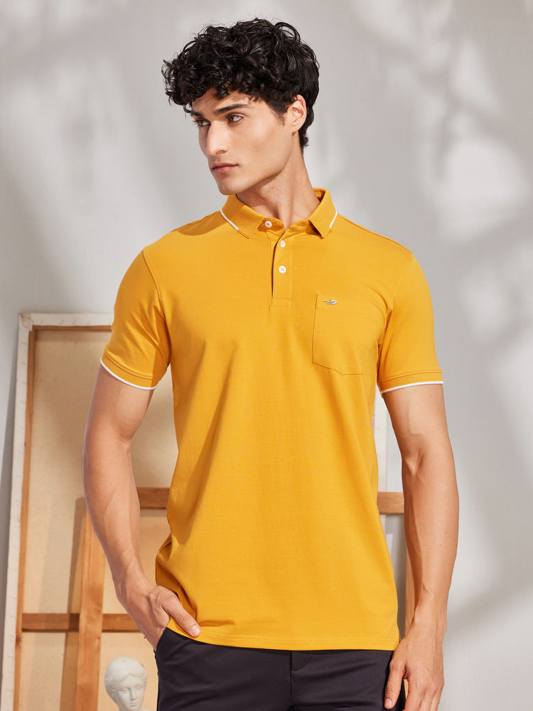 Yellow Cotton Stretch Polo Collar T-Shirt