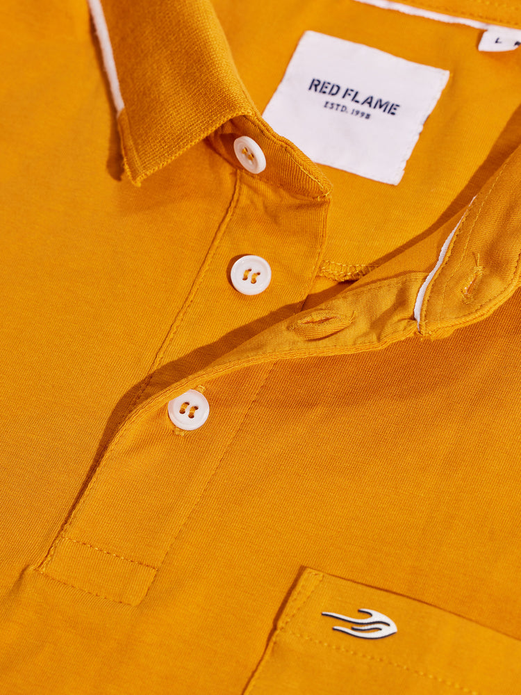 Yellow Cotton Stretch Polo Collar T-Shirt