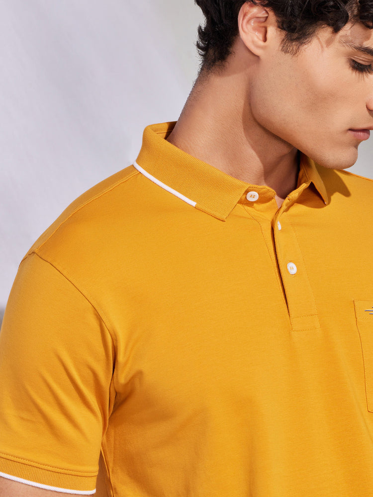 Yellow Cotton Stretch Polo Collar T-Shirt