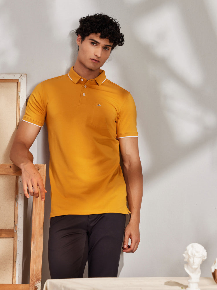 Yellow Cotton Stretch Polo Collar T-Shirt