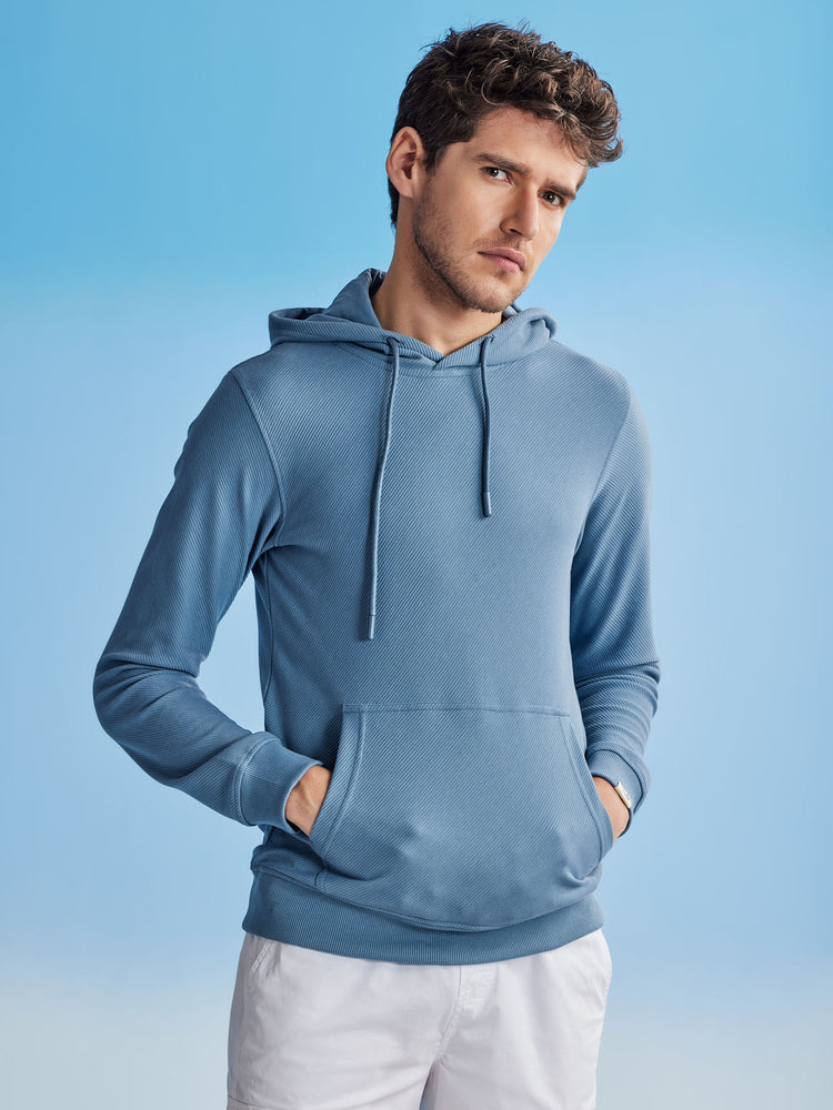Blue Ottoman Crew Neck Hooded Sweatshirt