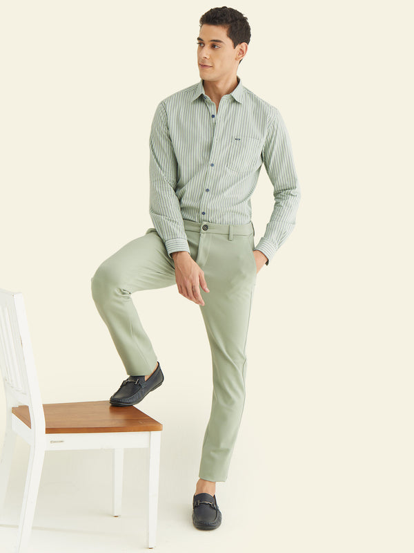 Green  Plain 4-Way Stretch Trouser