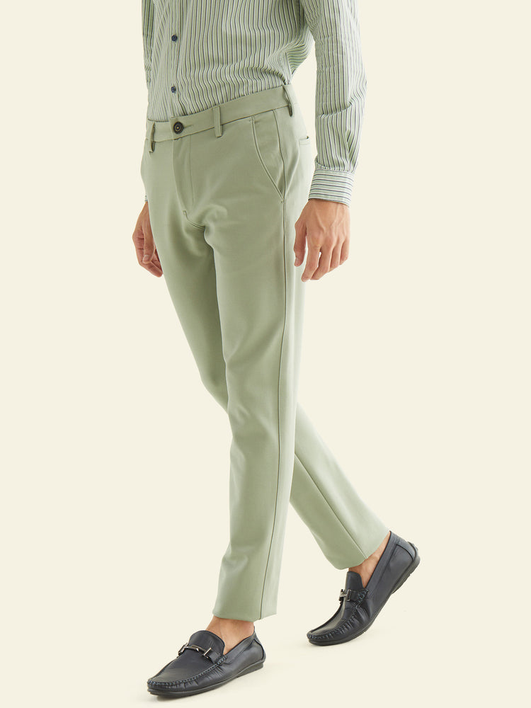 Green  Plain 4-Way Stretch Trouser