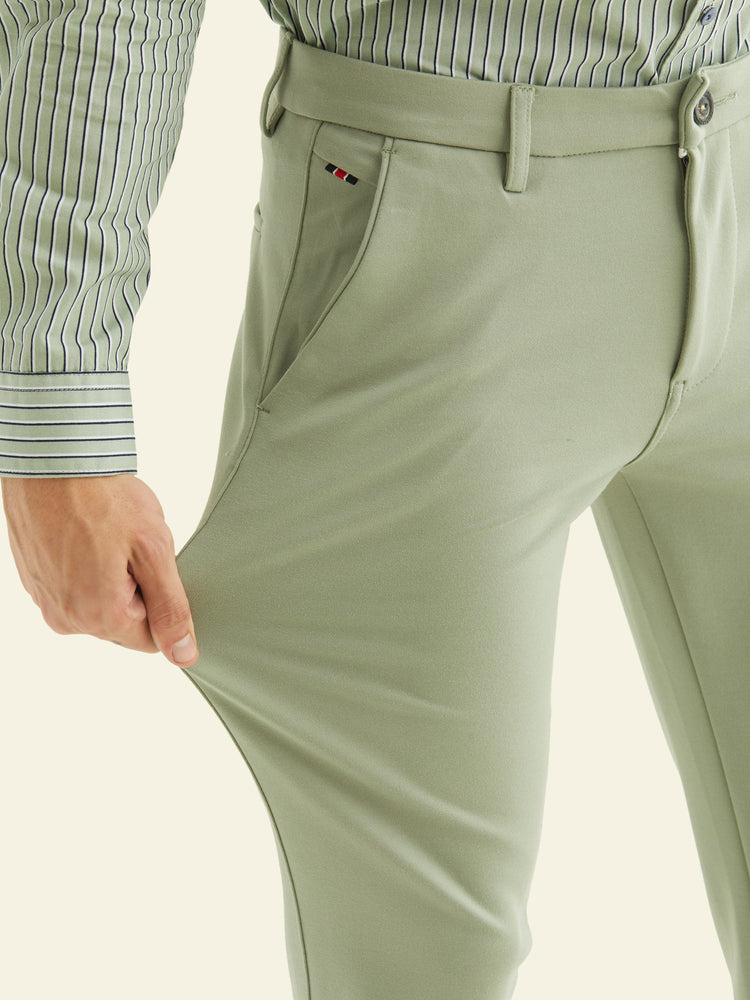 Green  Plain 4-Way Stretch Trouser