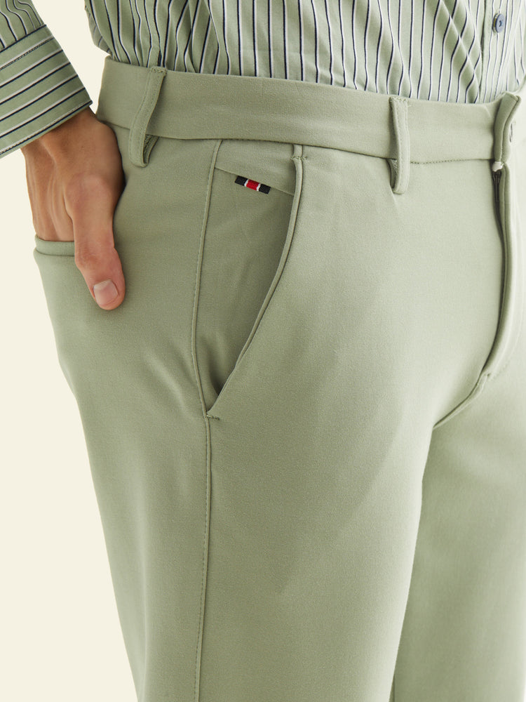 Green  Plain 4-Way Stretch Trouser