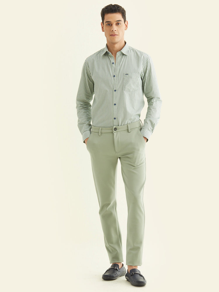 Green  Plain 4-Way Stretch Trouser