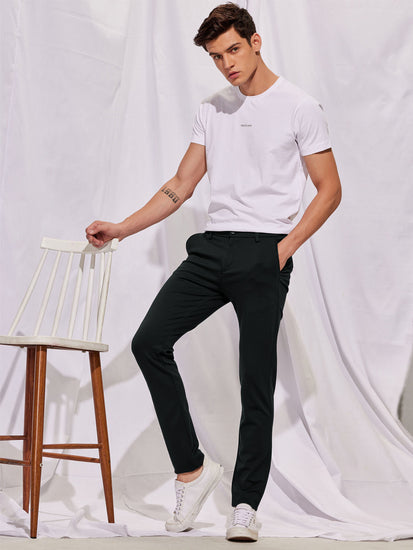 Black Solid 4-Way Stretch Ultra Slim Fit Trouser