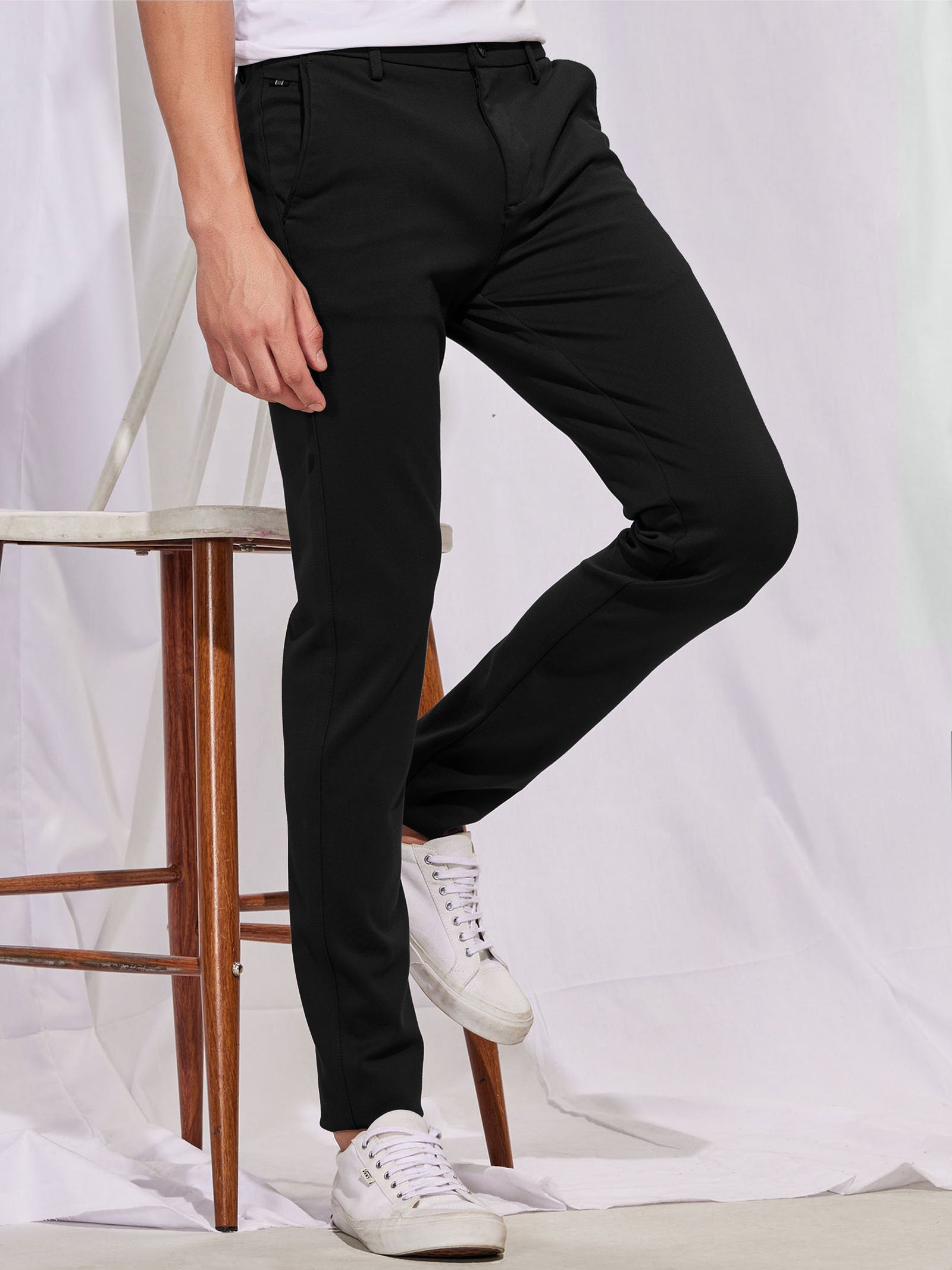 Black Solid 4-Way Stretch Ultra Slim Fit Trouser