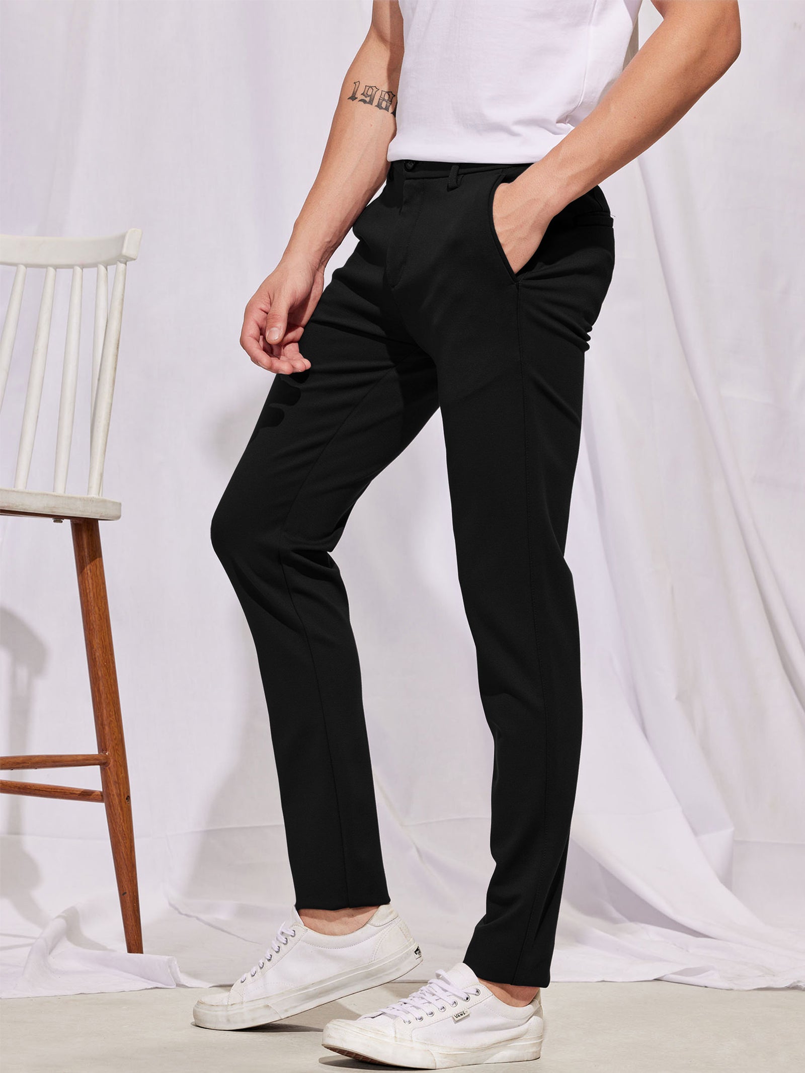 Black Solid 4-Way Stretch Ultra Slim Fit Trouser