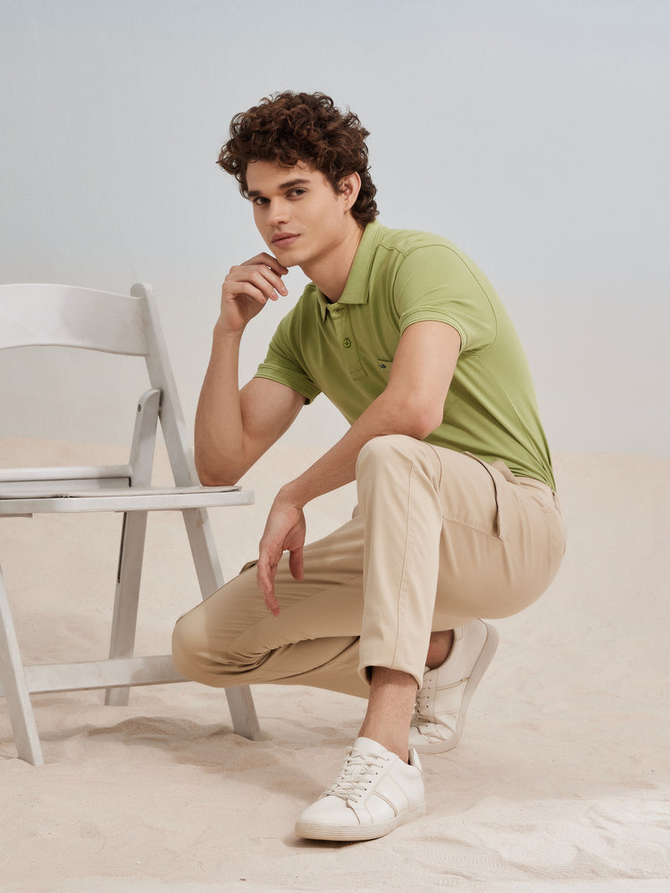 Cream Solid Stretch Cargo Trouser