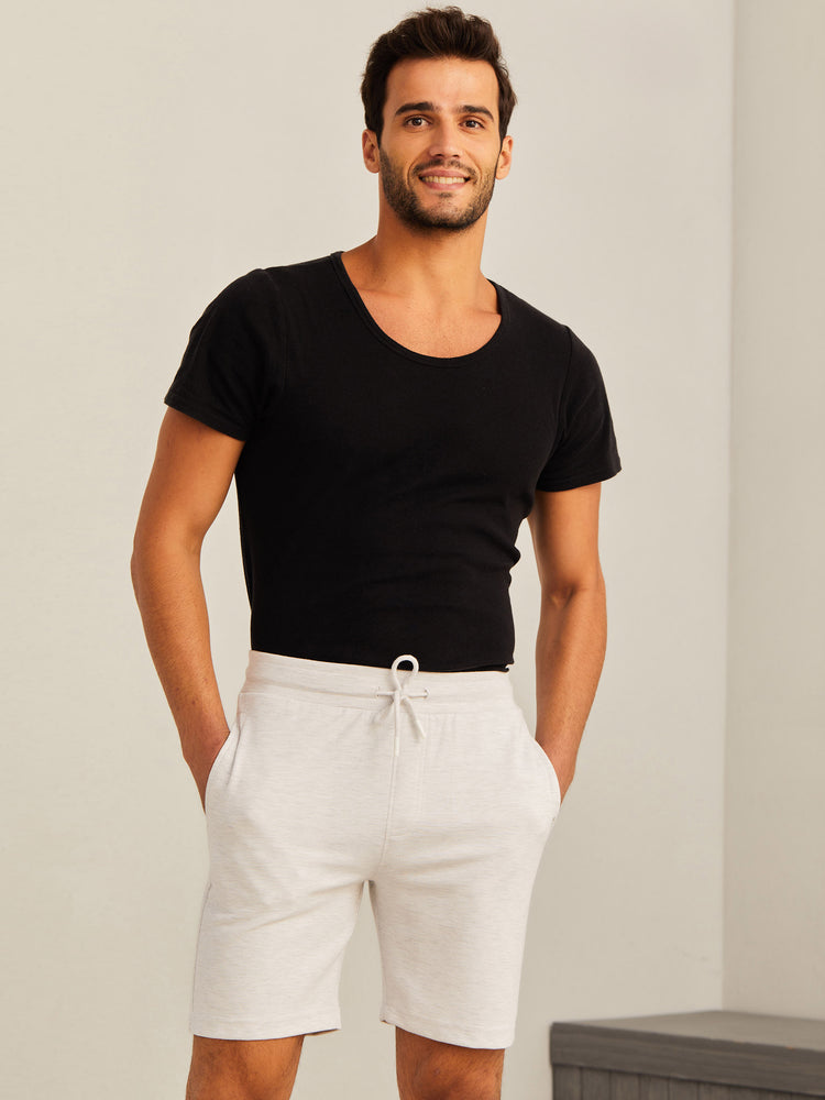 White Knits Jacquard  Shorts