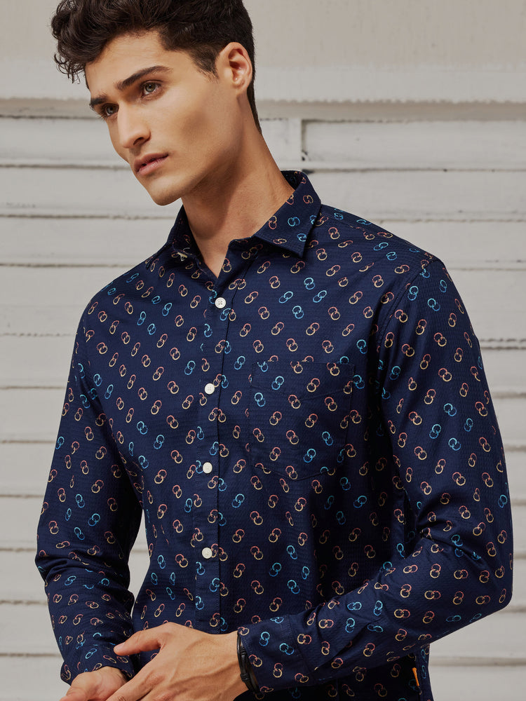 Navy  Printed  Shirt