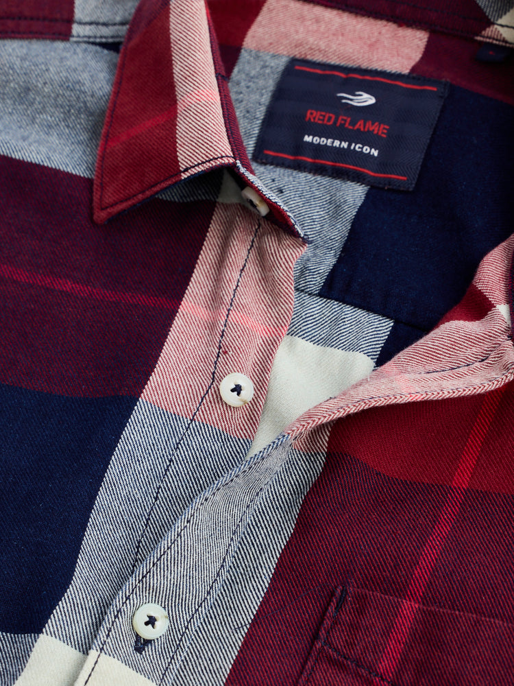 Maroon Checked Denim Shirt