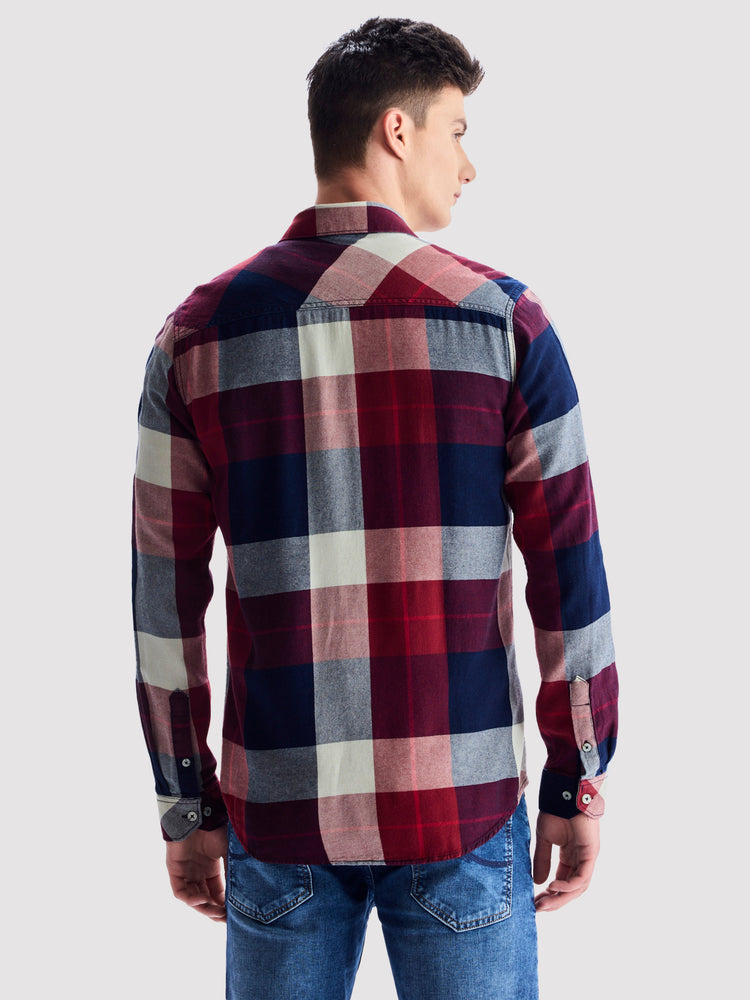 Maroon Checked Denim Shirt