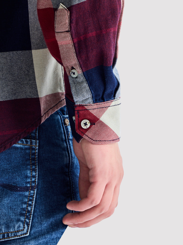 Maroon Checked Denim Shirt