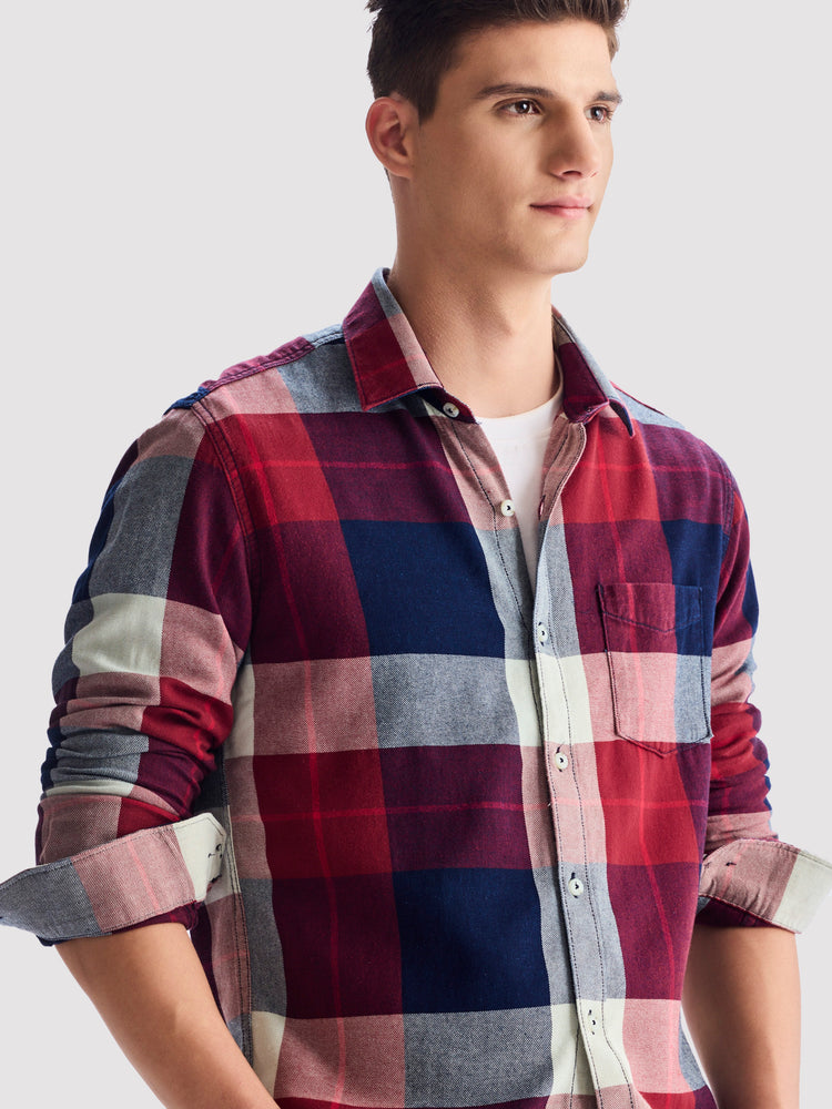 Maroon Checked Denim Shirt