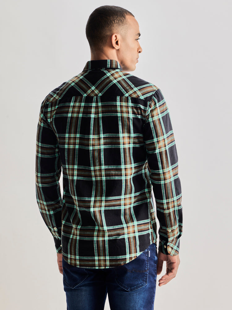 Black Pure Cotton Checked Shirt
