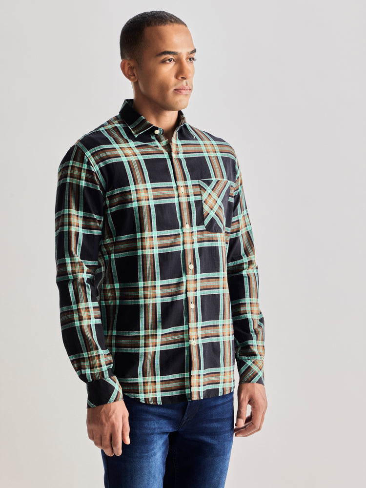 Black Pure Cotton Checked Shirt