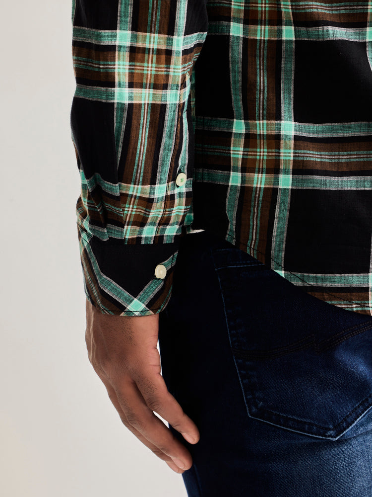Black Pure Cotton Checked Shirt