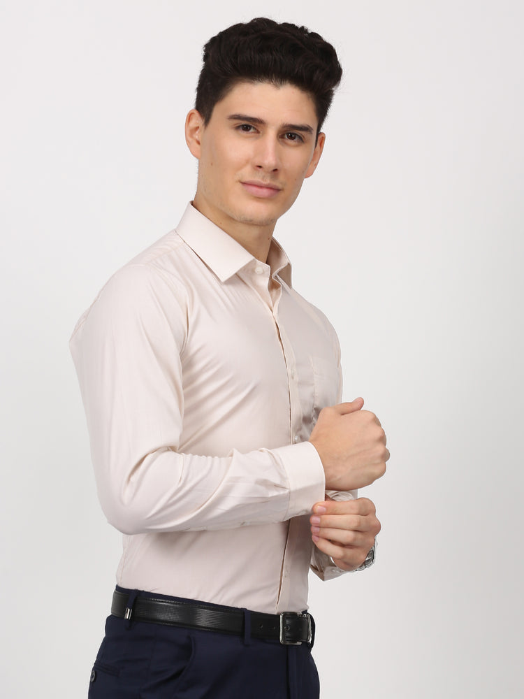Cream Cotton Spread Collar Shirt
