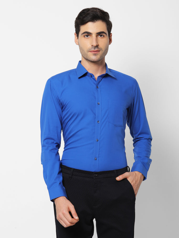 Blue Cotton Spread Collar Shirt
