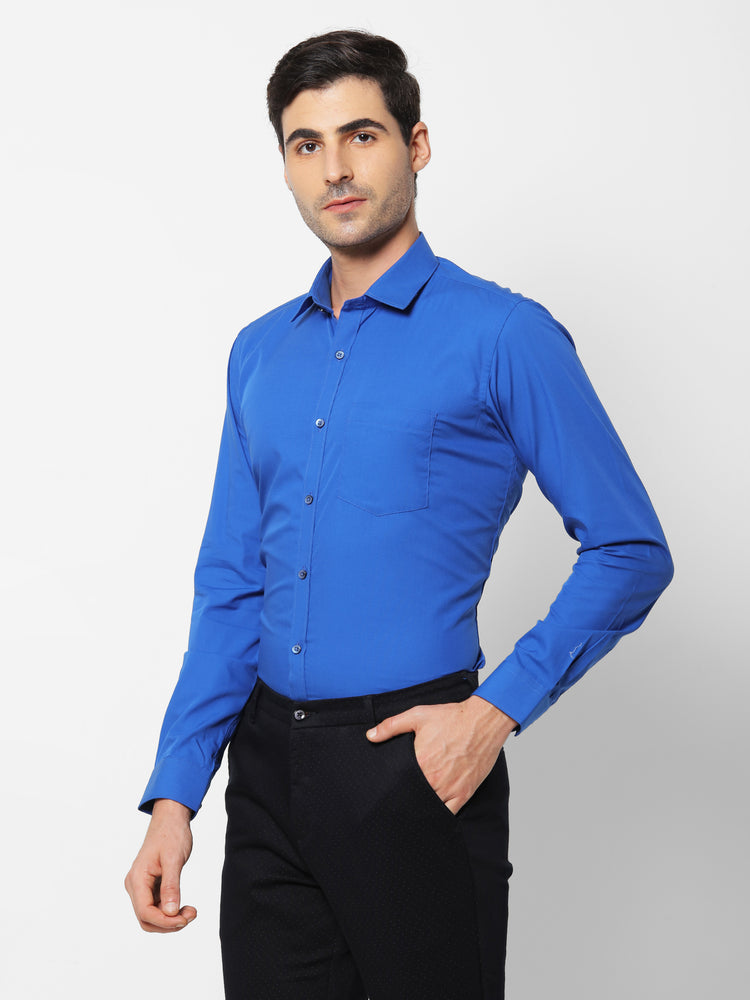 Blue Cotton Spread Collar Shirt