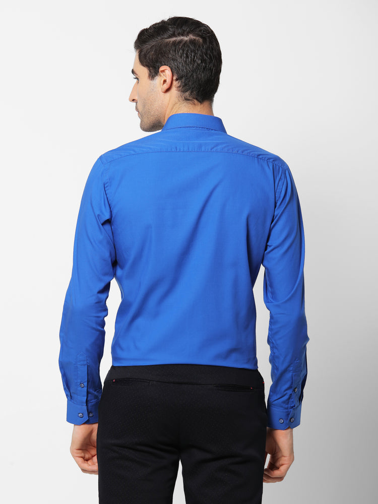 Blue Cotton Spread Collar Shirt