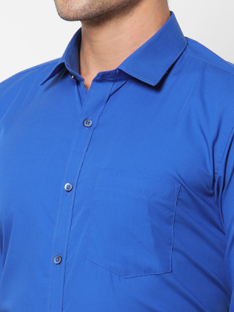 Blue Cotton Spread Collar Shirt