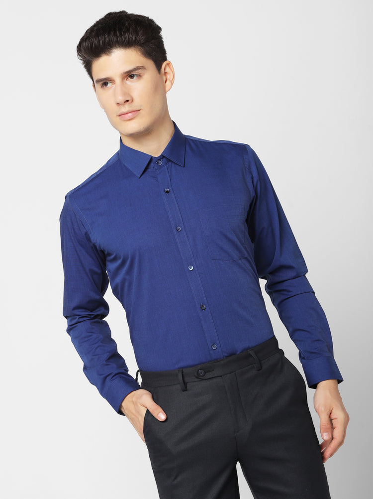 Navy Cotton Spread Collar Shirt
