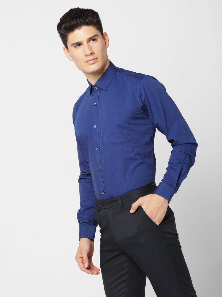 Navy Cotton Spread Collar Shirt
